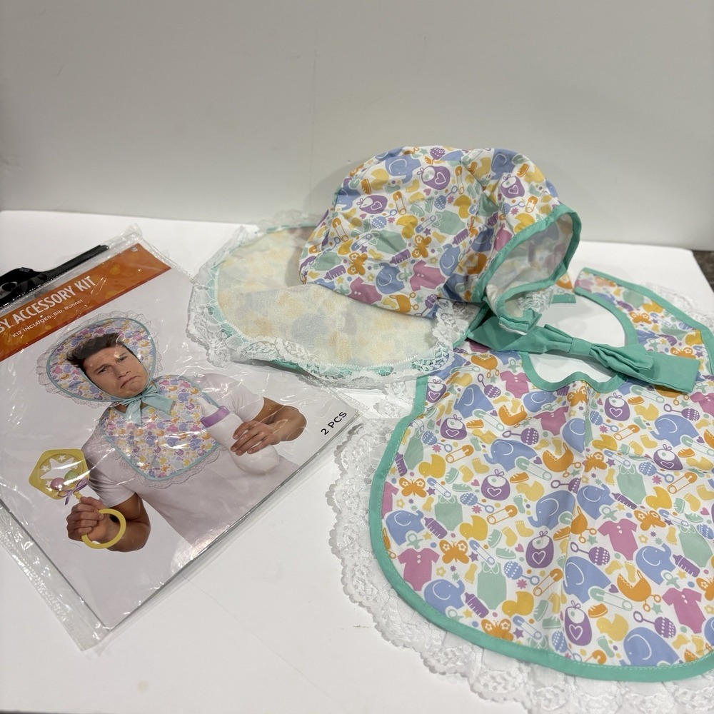 Baby Bib & Bonnet Kit Big Funny Fancy Dress Up Halloween Adult Costume Accessory